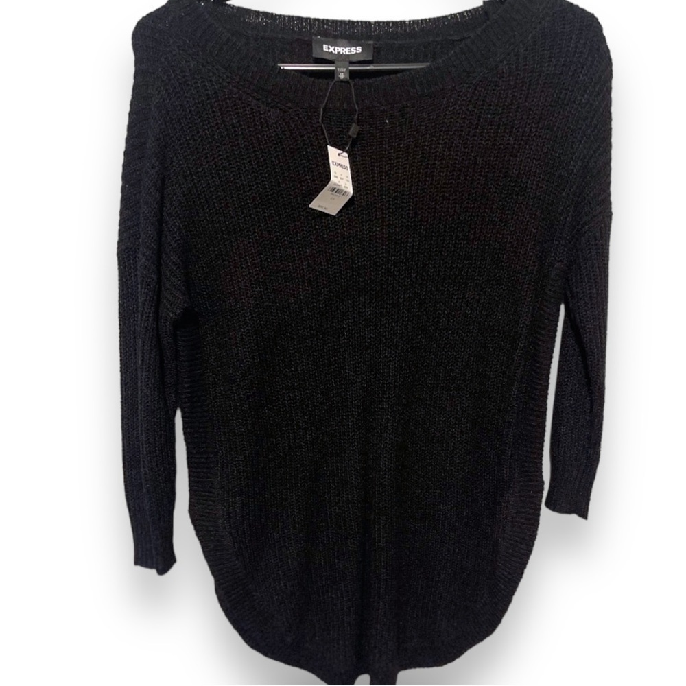 New black longer style knit long sleeve sweater​​​​